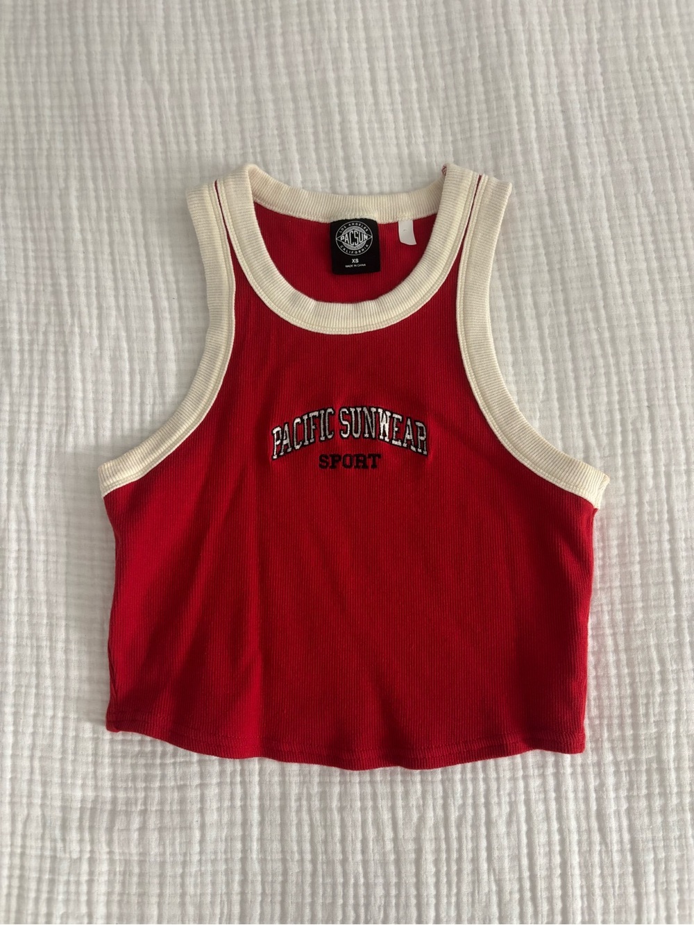 PacSun Red Ribbed Crop Tank with Cream Trim